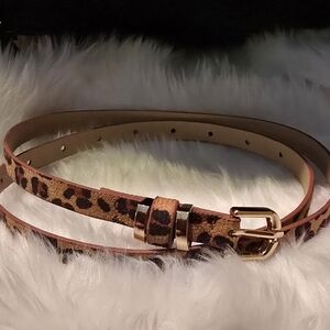 Leopard Print Women's Belt with Gold Buckle